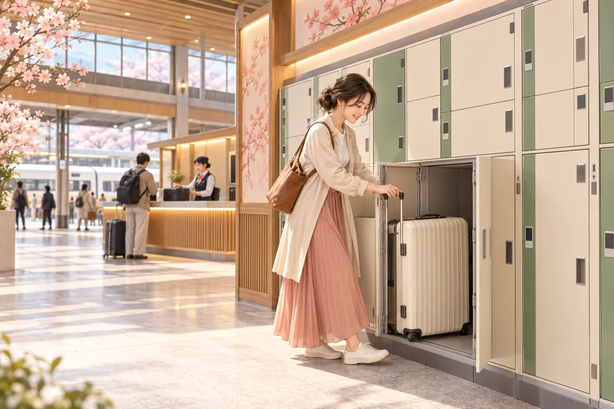 역의 짐 보관함 · 여행 장면 일러스트